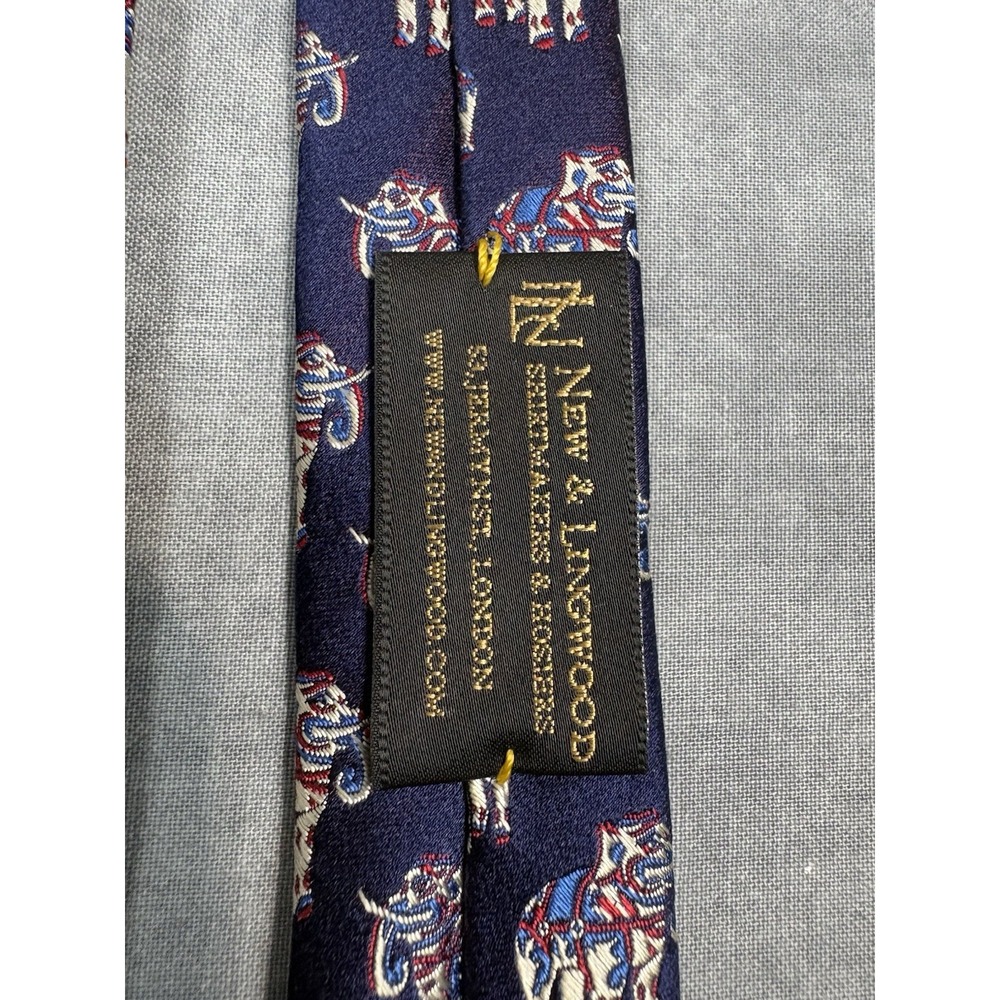 New & Lingwood British Museum Elephant Silk Tie Handmade Italy 60" Navy - Picture 4 of 13